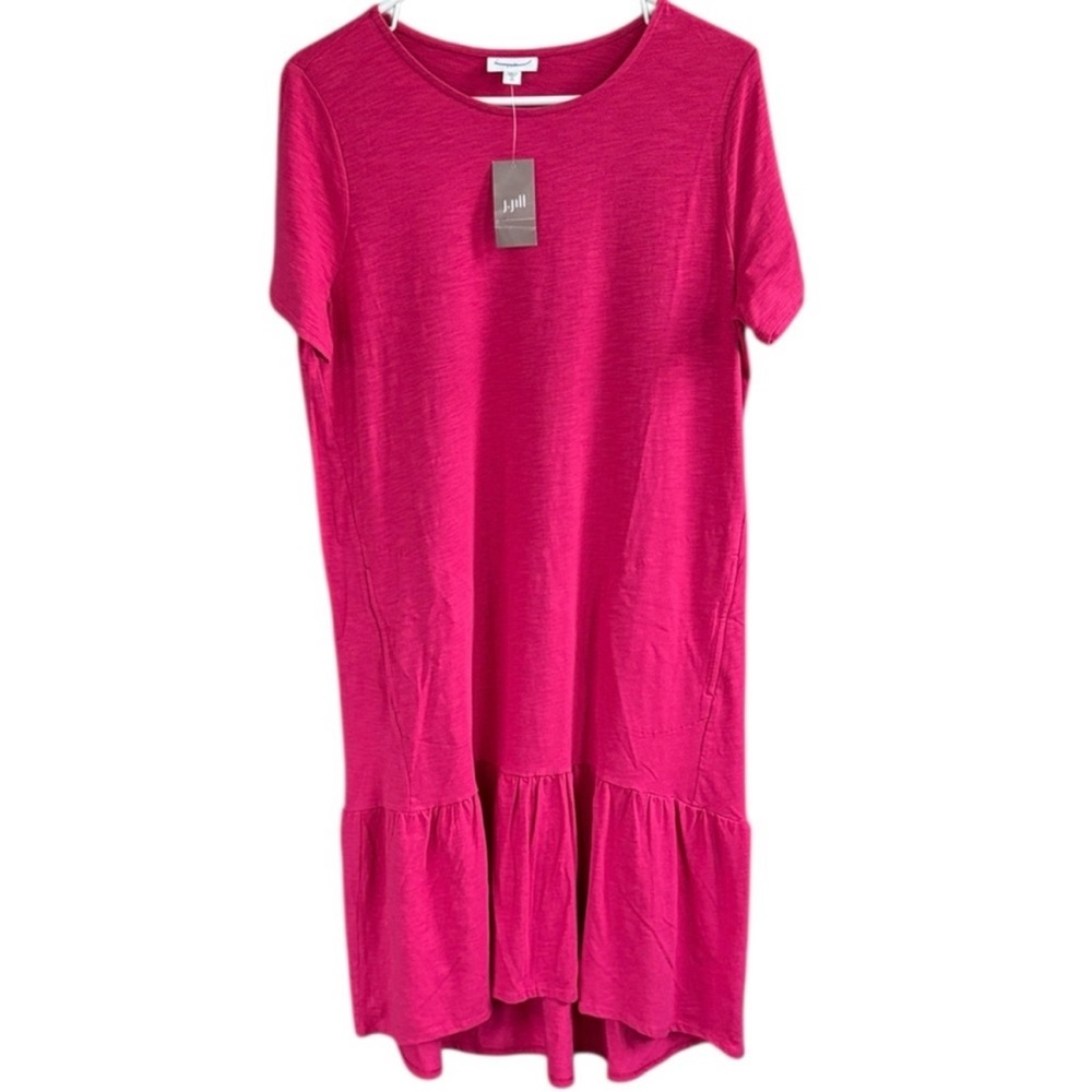 NWT J. Jill Popover Ruffle Hem Dress Deep Pink Size Medium Tall Retail $69.00